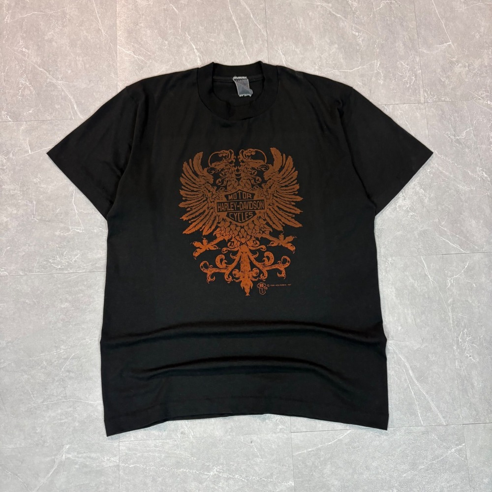 Vintage 1988 Harley Davidson Holoubek Eagle T-Shirt Mens Black Orange Graphic XL
